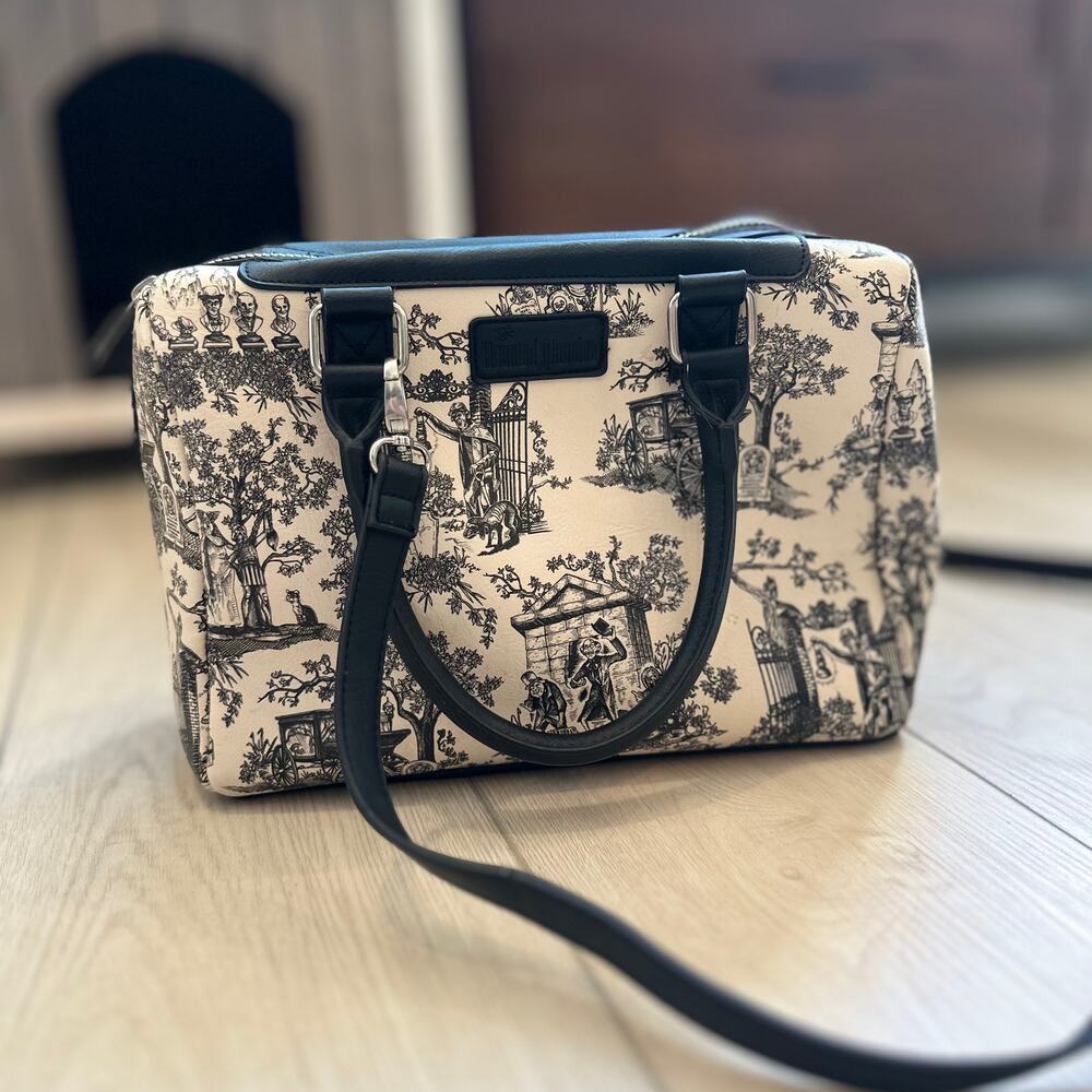Disney Parks Disneyland The Haunted Mansion cream black toile handbag crossbody